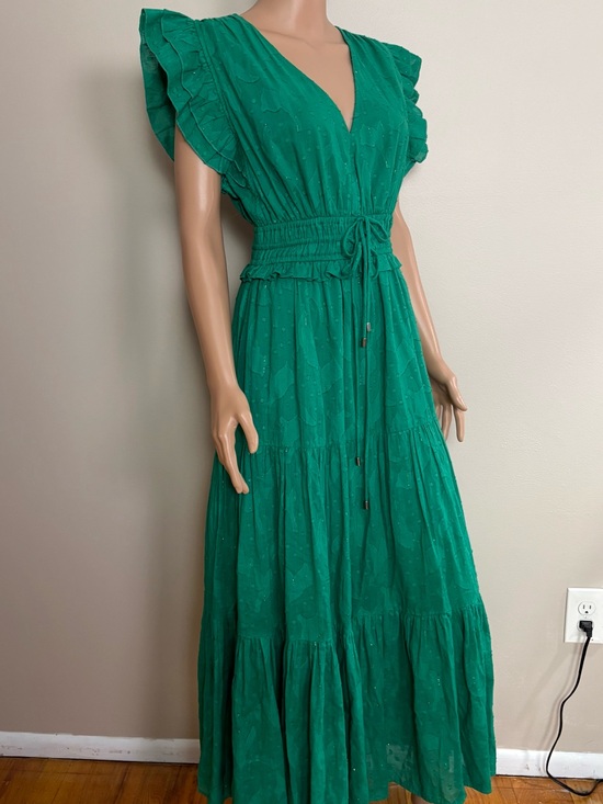 Karina Grimaldi Dresses & Skirts - BOHO! Women's KARINA GRIMALDI Kelly Green KARLA Tiered RUFFLE Sleeve MAXI DRESS
